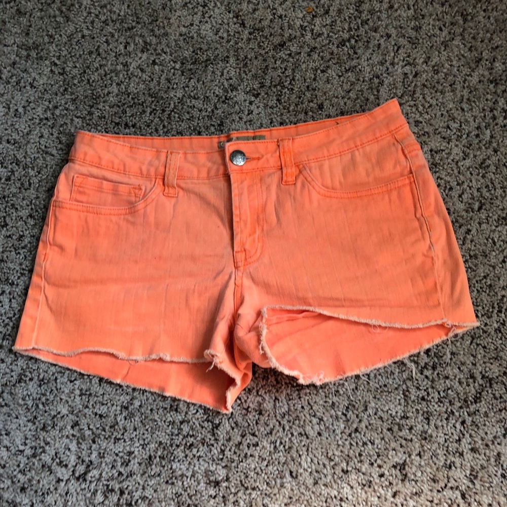 Orange denim shorts